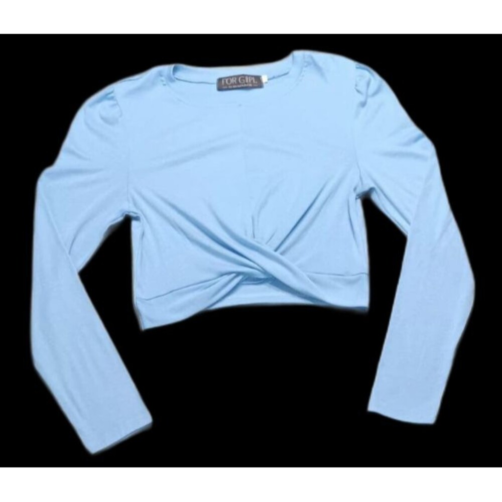 For G And PL Crossover Twist Front Long Sleeve Crop Top XS Light Blue Balletcore